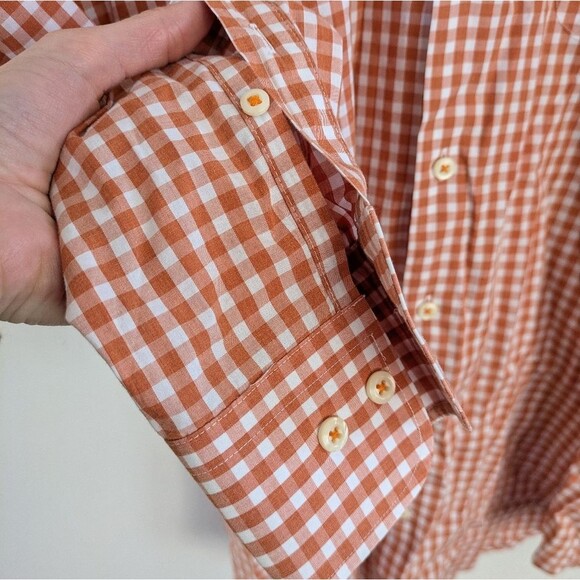 Peter Millar Shirt M Medium Orange Red White Check Button Up Long Sleeve gingham - Picture 2 of 6